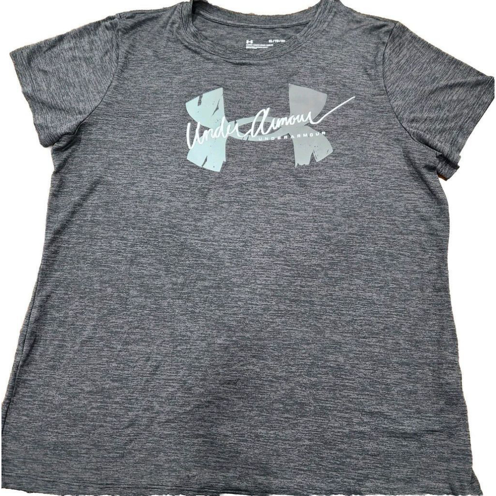 Under Armour Heat Gear Mens Shirt Loose Fit Gray Short Sleeve XL Logo Graphic